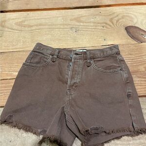 We The Free Brown Jean Shorts Distressed Raw Hem
